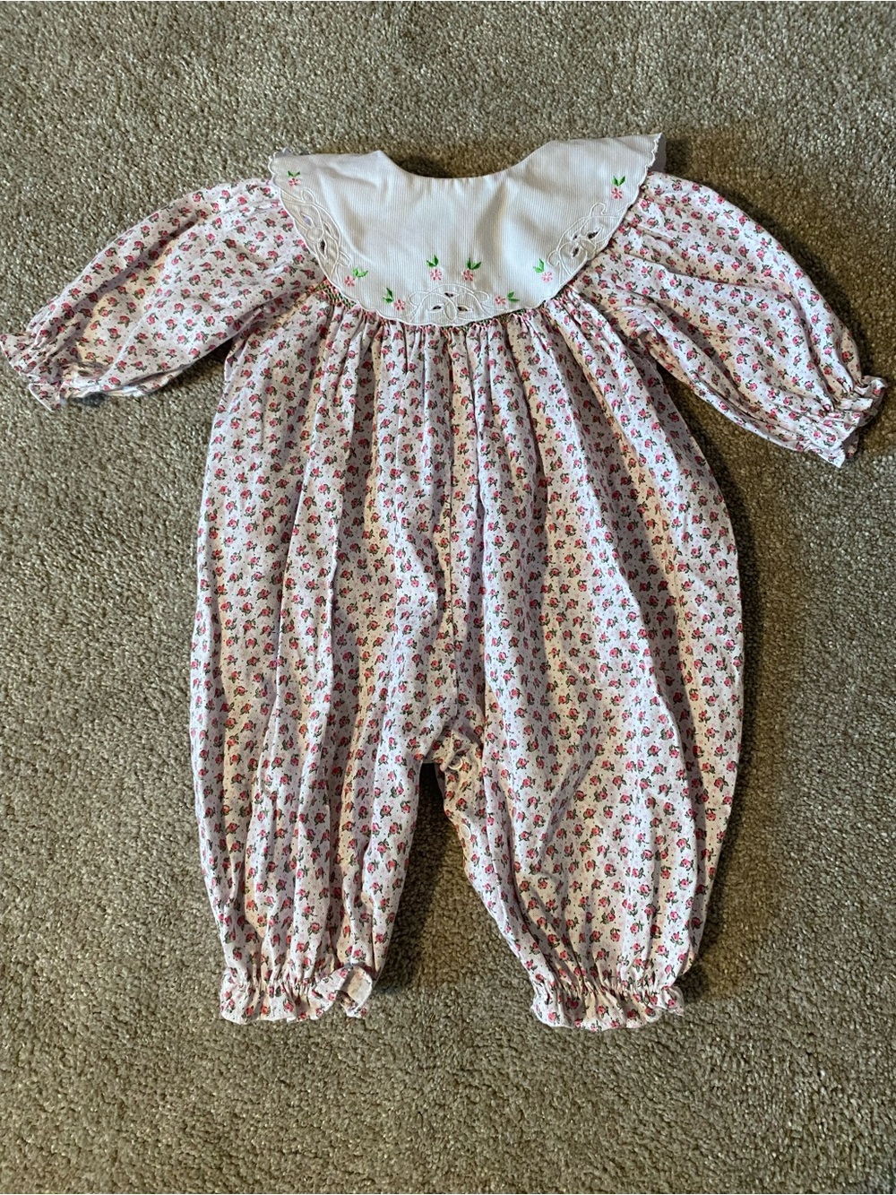 Vintage 90s Lydia Jane Baby Girl 12 Months Floral Collared Jumpsuit Outfit